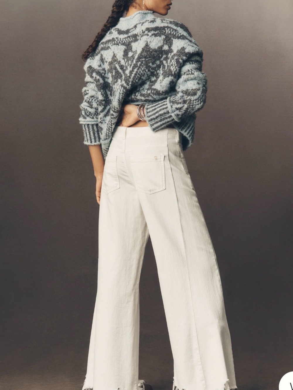 Pilcro Off-White Wide-Leg Jeans with Frayed Hem - Picture 2 of 3